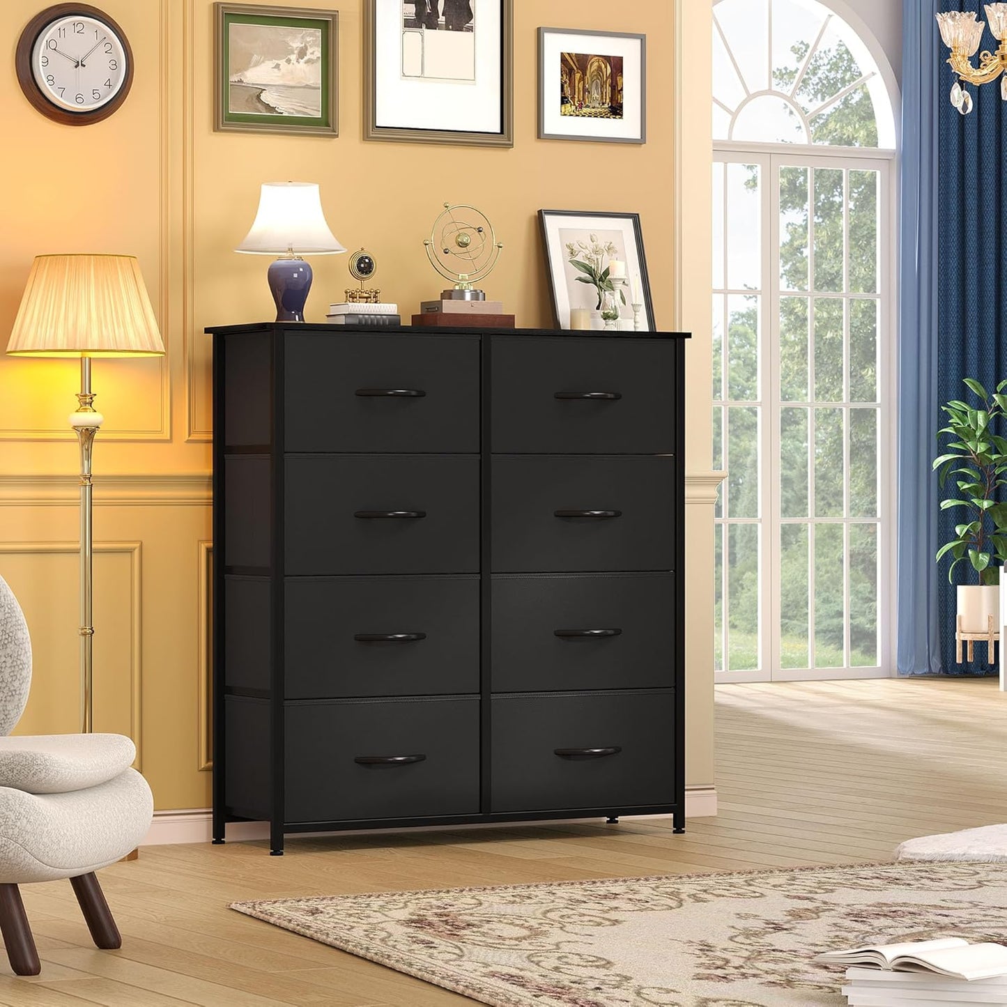DWVO Fabric Dresser for Room, Tall Storage 8 Drawers, Black Dresser & Chest of Drawers, Storage Drawer Organizer for Closet, Living Room