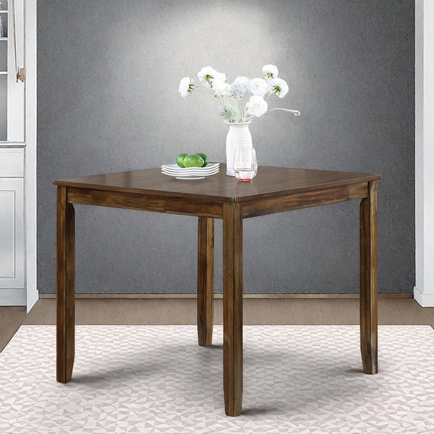 Dining Table for 4, Wooden Square Kitchen Table with Natural Woodgrain Finish, 34.5" MDF Modern Dining Table with Solid Wood Tapered Legs and Rounded Corners, Easy Assembly, Walnut