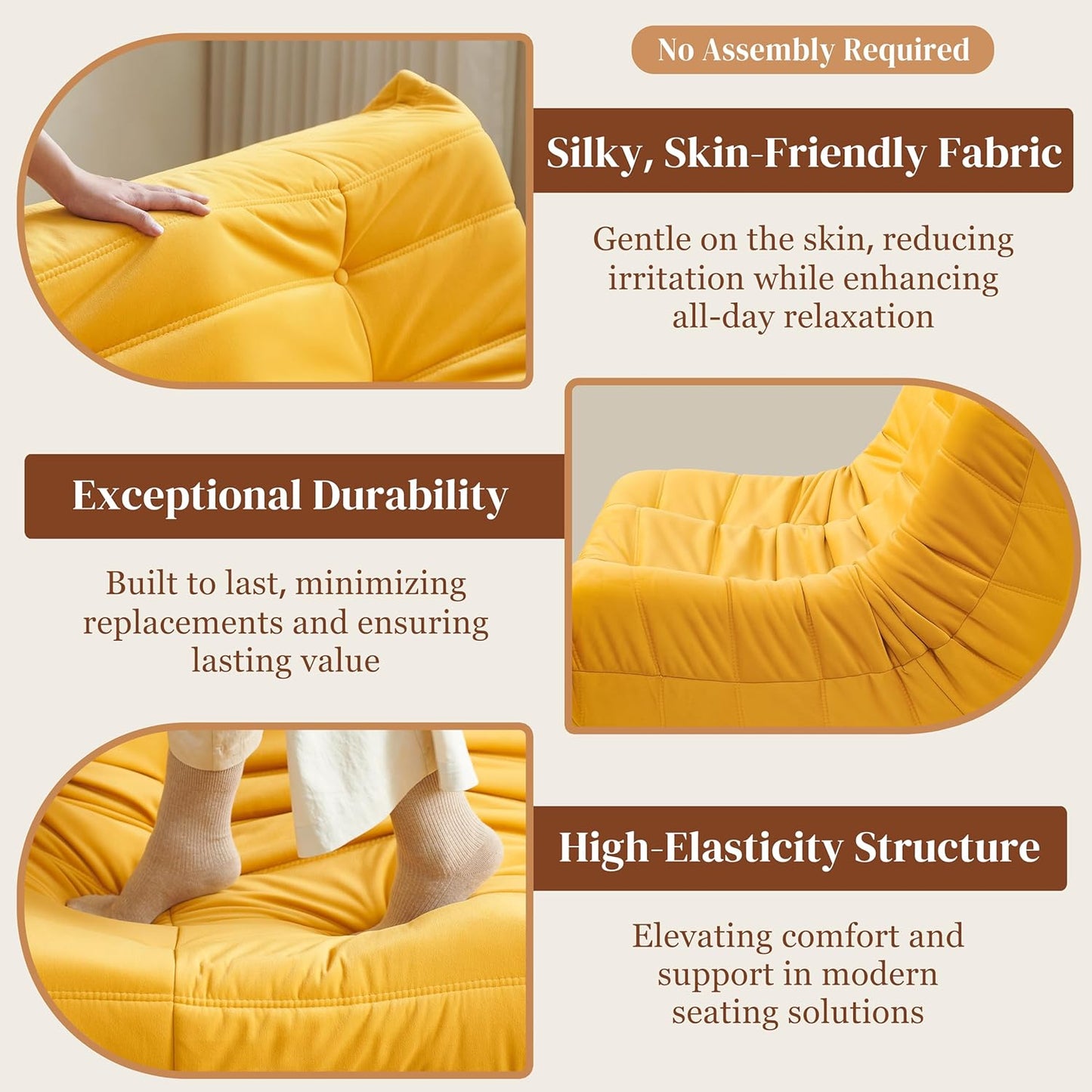 Bean Bag Chair, Loveseat Fireside Chair Bean Bag Sofa for Adults, 2 Seater Bean Bag Chairs for Teens with High-Resilience Foam, Memory Foam Bean Bag for Living Room, Bedroom, Office (Suede, Yellow)