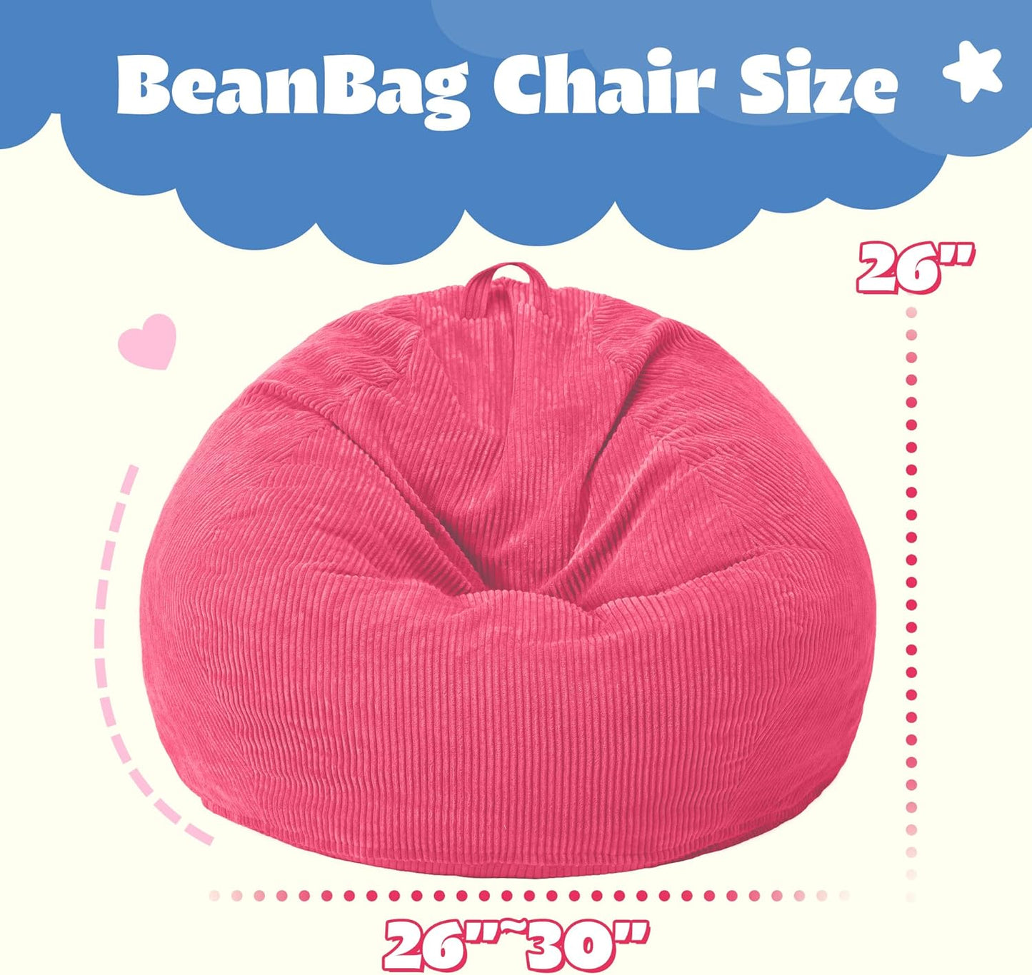 HABUTWAY 2 FT Bean Bag Chair,Giant Bean Bag Chairs,Big Bean Bags with Memory Foam Filled, Large Beanbag Chairs with Soft Corduroy Cover-Pink