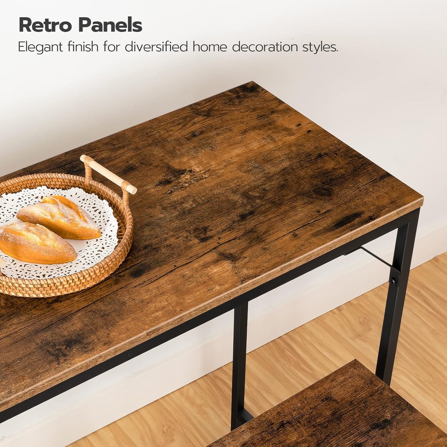 HOOBRO Bar Table and Chairs Set, 39.4" Dining Table Set with Power Outlet, 3-Piece Pub Table Set, Kitchen Bar Height Table with Stools of 2, Space Saving for Living Room, Rustic Brown BF45UBT01