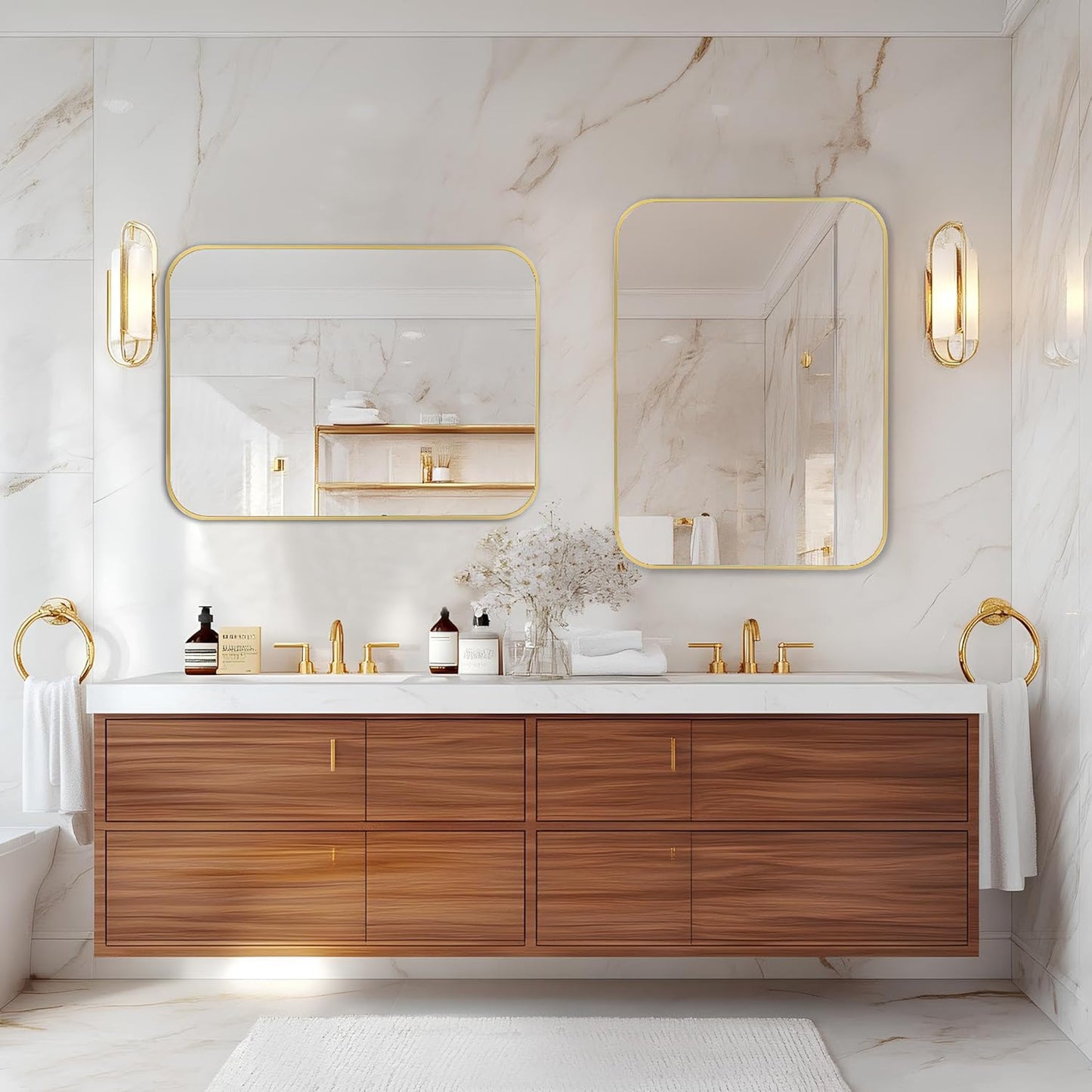 MZON 22x30 Inch Brushed Gold Vanity Mirror, Rectangle Bathroom Mirrors for Over Sink, Anti-Rust Frame & Tempered Glass, Hangs Horizontally/Vertically - Perfect for Farmhouse, Bedroom or Entryway Decor