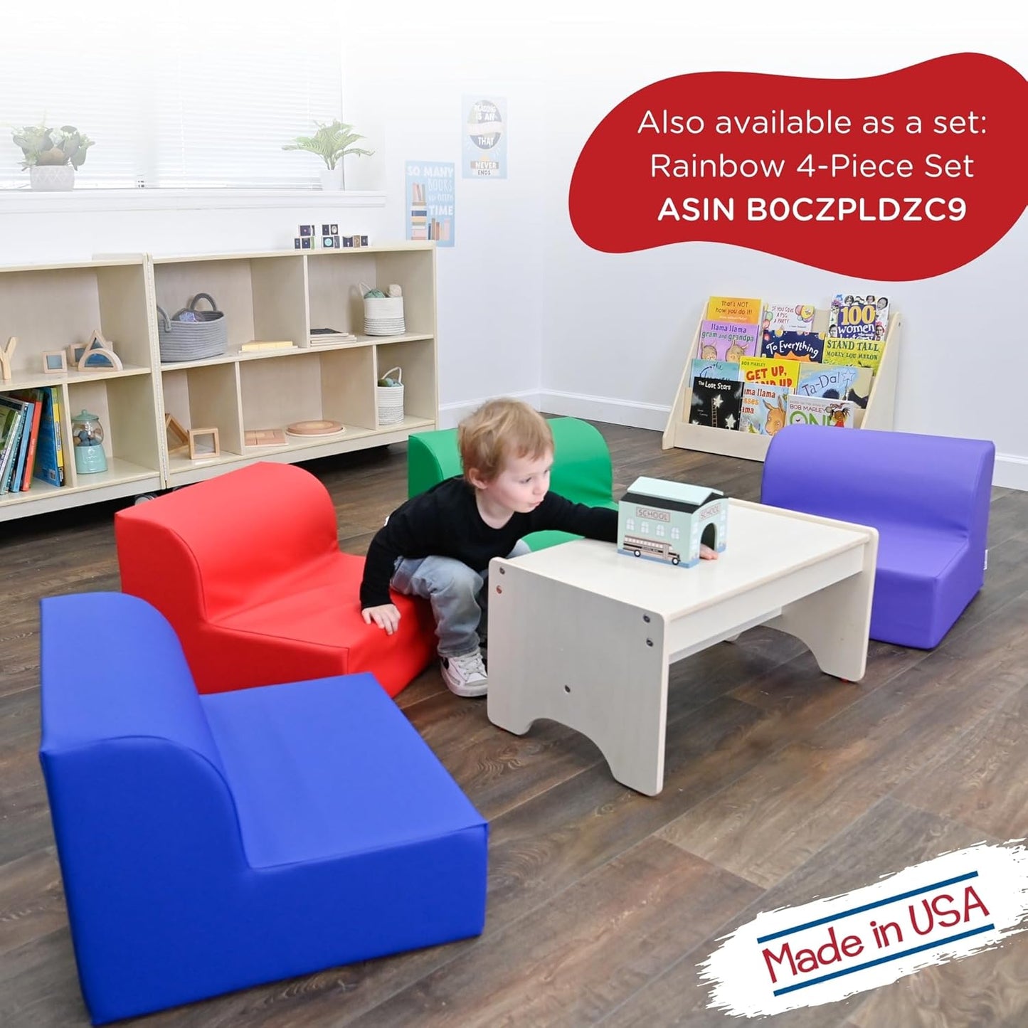 Children's Factory Library Lounger, Flexible Seating Classroom Furniture, Comfy Kids Chairs, Red, Single Lounger