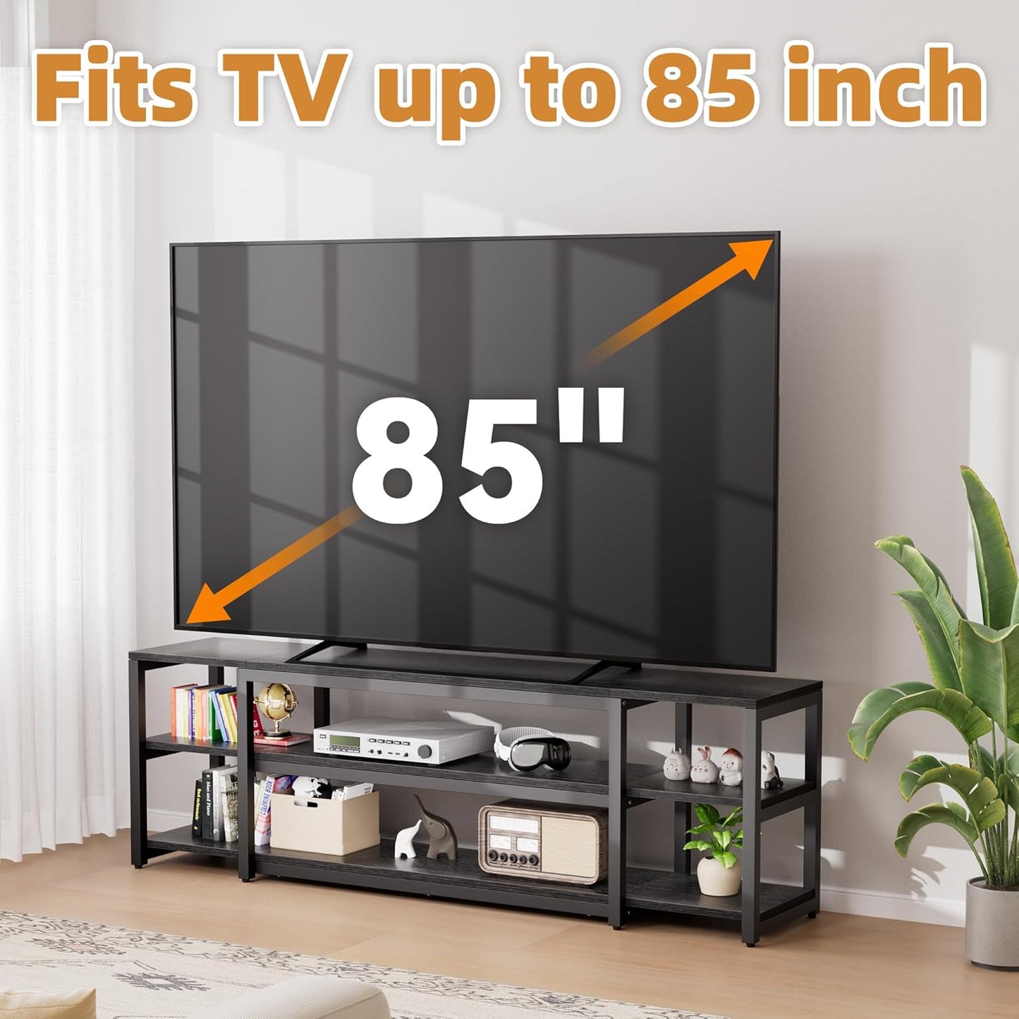 Aquzee 85 inch TV Stand, Entertainment Center for 70 75 80 85" TV, 75.2" Wide Wood Television Console Table for Living Room Bedroom Gaming Room, Black