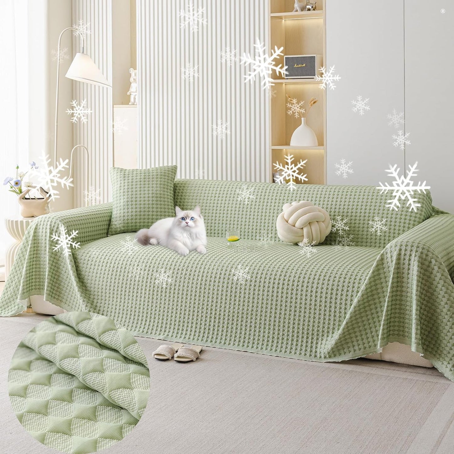 HANDONTIME Cooling Dog Couch Cover Ice Silk Washable & Breathable Pet Sofa Protector, Durable Couch Covers for Sofa Pet Friendly Soft Dog Cooling Bed Cover Sofa Protector Covers (Green, 71"x150")