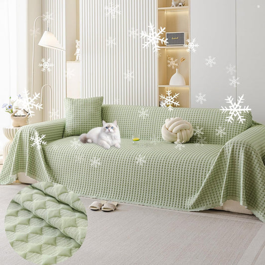 HANDONTIME Cooling Dog Couch Cover Ice Silk Washable & Breathable Pet Sofa Protector, Durable Couch Covers for Sofa Pet Friendly Soft Dog Cooling Bed Cover Sofa Protector Covers (Green, 71"x118")