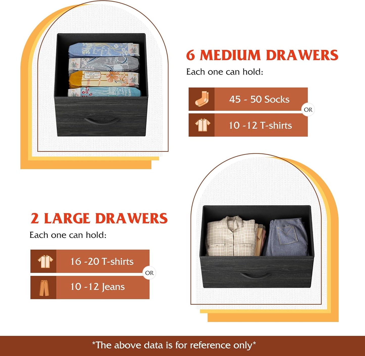 WLIVE 8 Drawer Dresser for Bedroom, Fabric Black Dresser with Large Storage Drawer Unit for Entryway, Chest of Drawers for Living Room