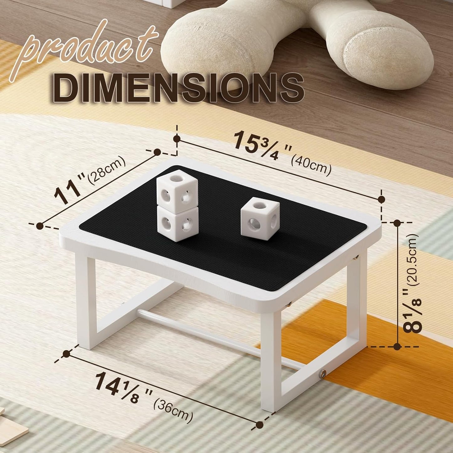 Wooden Step Stool with 500 Pounds, Wide Bed Step Stool for Adults，Wood White Step Stool&Stable Solid Metal Frame for Kitchen, Bedroom, Living Room, Bathroom