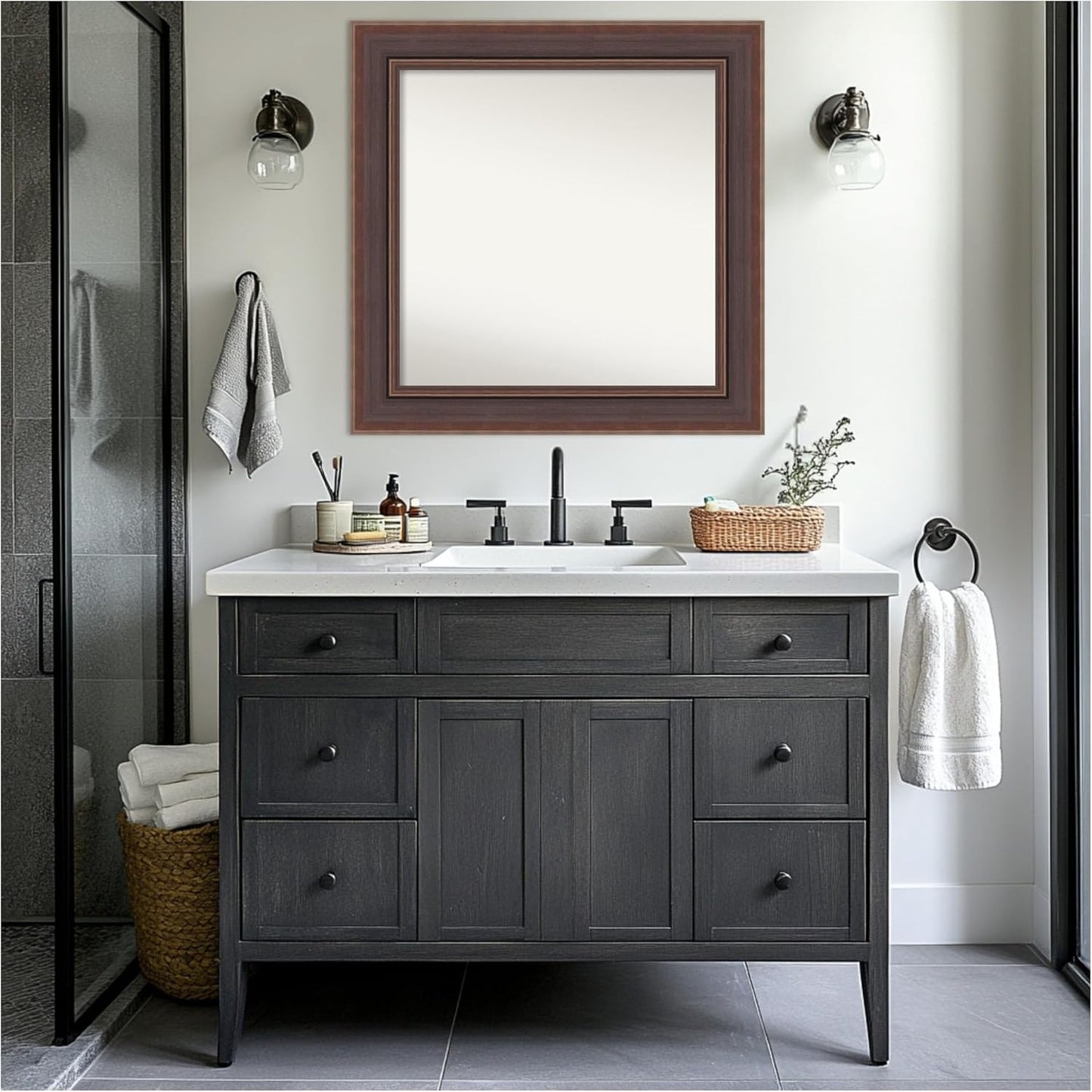 Amanti Art Brown Bathroom Mirror for Over Sink, 34x34 Moab Brown Bronze Square Vanity Mirror, Large Modern Contemporary Frame, Hangs Horizonally and Vertically, Bathroom Wall Decor, Non-Beveled Edge