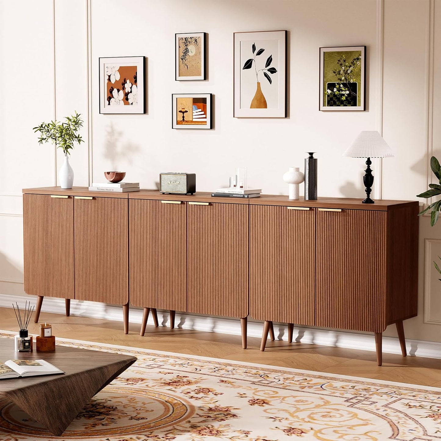 Sideboard Buffet Cabinet with Storage, 2 Doors Wood Entryway Cabinet, Modern Accent Cabinet with Solid Wood Feet & Adjustable Shelves, Multifunctional Console Table for Living Room, Kitchen, Hallway