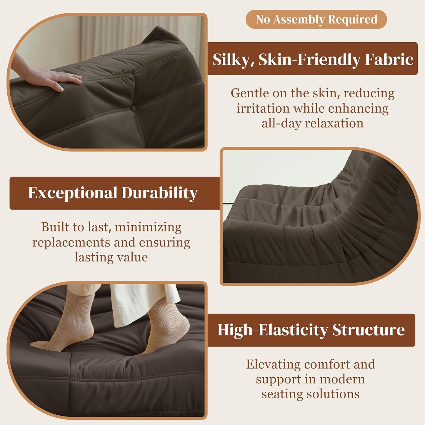 Bean Bag Chair, Loveseat Fireside Chair Bean Bag Sofa for Adults, 2 Seater Bean Bag Chairs for Teens with High-Resilience Foam, Memory Foam Bean Bag for Living Room, Bedroom, Office (Suede, Coffee)