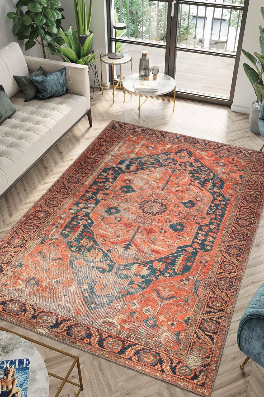 Keen Home Design 10x14 Rug - Machine Washable Area Rug with Non-Slip Backing, Ideal for Living Room, Dining Room, Bedroom - Vintage, Easy Clean, Durable, Low Pile Rug - (9'7" x 14')