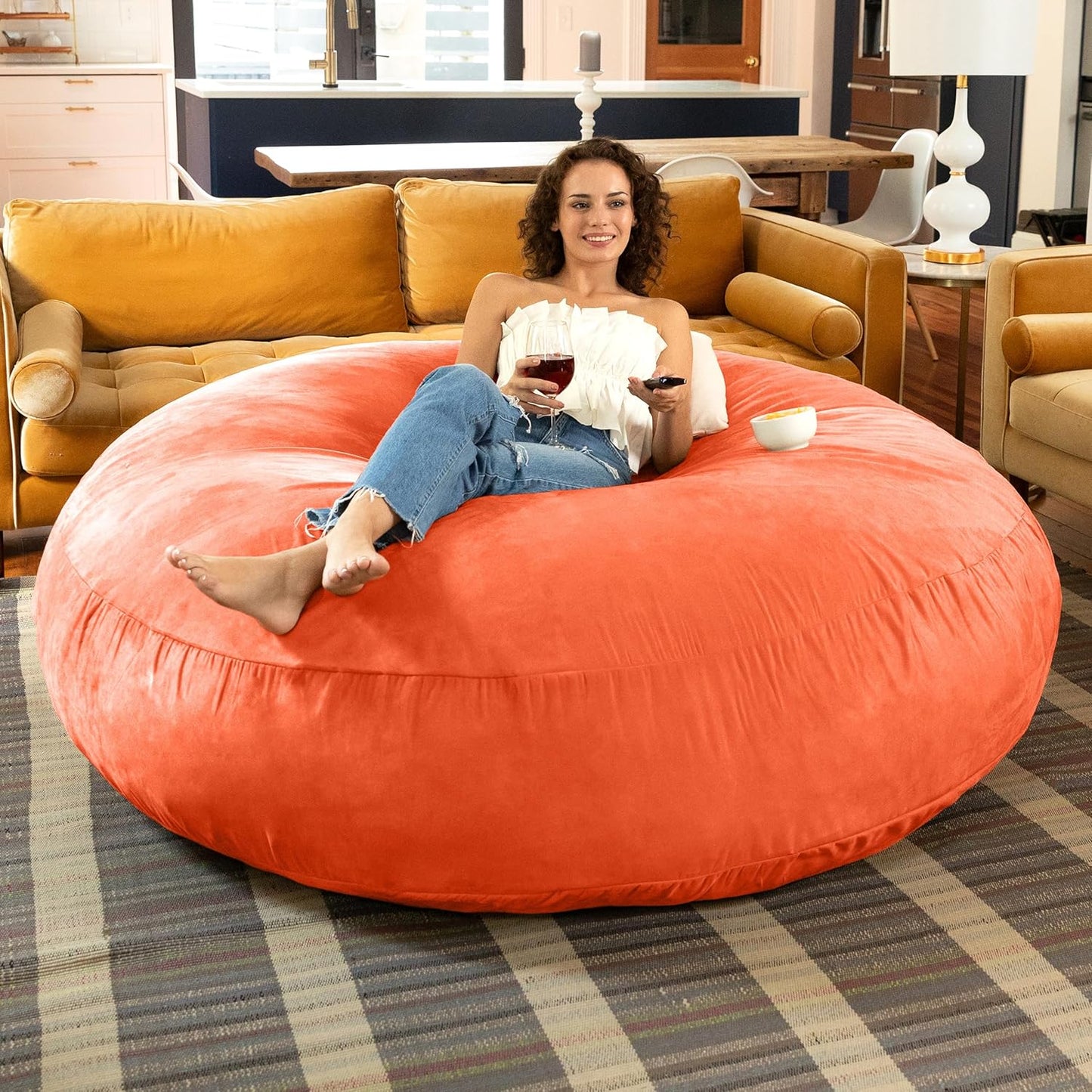 Jaxx 6 Foot Cocoon - 2-in-1 Convertible Bean Bag Bed & Large Bean Bag Chair for Adults, Mandarin