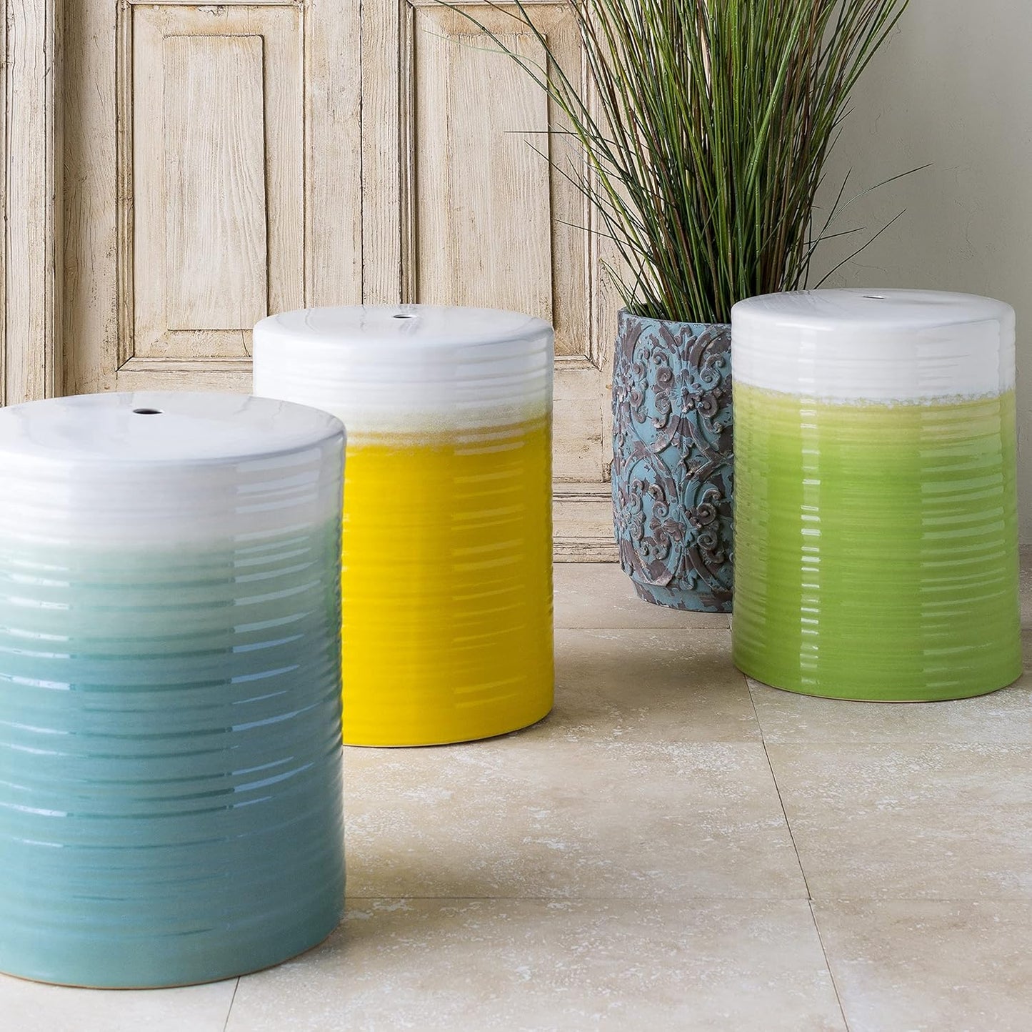 Artistic Weavers Reese Modern Ombre Indoor/Outdoor Garden Stool 18" H x 13" W x 13" D, Lime