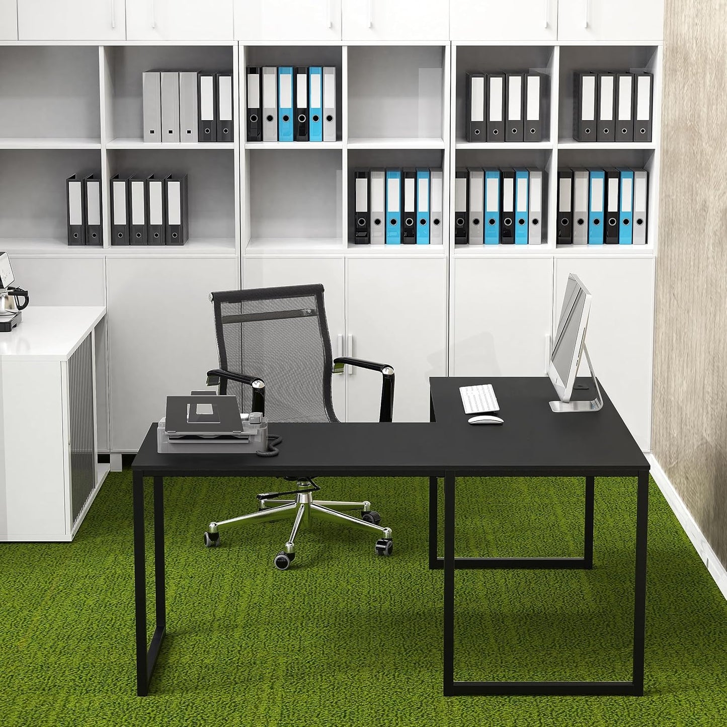 SHW Mission 55 x 60 Inches L-Shape Home Office Computer Desk, Black