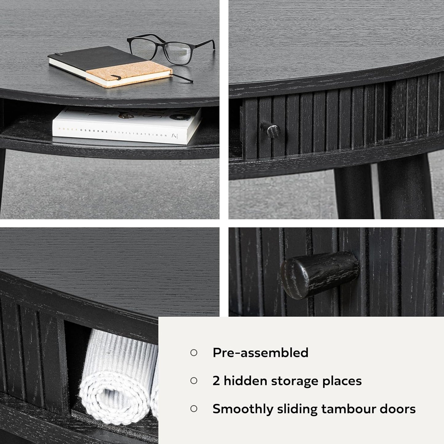 WERMO 47'' Black Round Dining Table for 4 People - Pre Assembled Black Round Kitchen Table with 2 Hidden Storages (Black Oak)