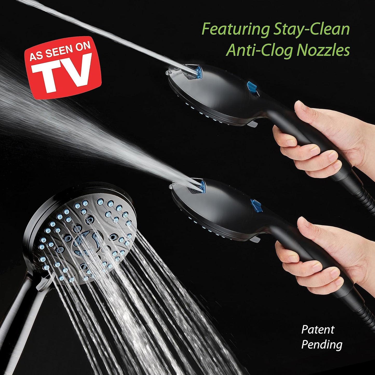 AquaCare High Pressure 8-mode Handheld Shower Head - Anti-clog Nozzles, Built-in Power Wash to Clean Tub, Tile & Pets, Extra Long 6 ft. Stainless Steel Hose, Wall & Overhead Brackets