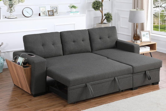 Devion Furniture Garisa 4-in-1 Convertible L Shaped Couch with Pull Out Bed and Storage, Sectional Sleeper Sofa with Reversible Chaise for Living Room, Apartment, Bedroom, Office