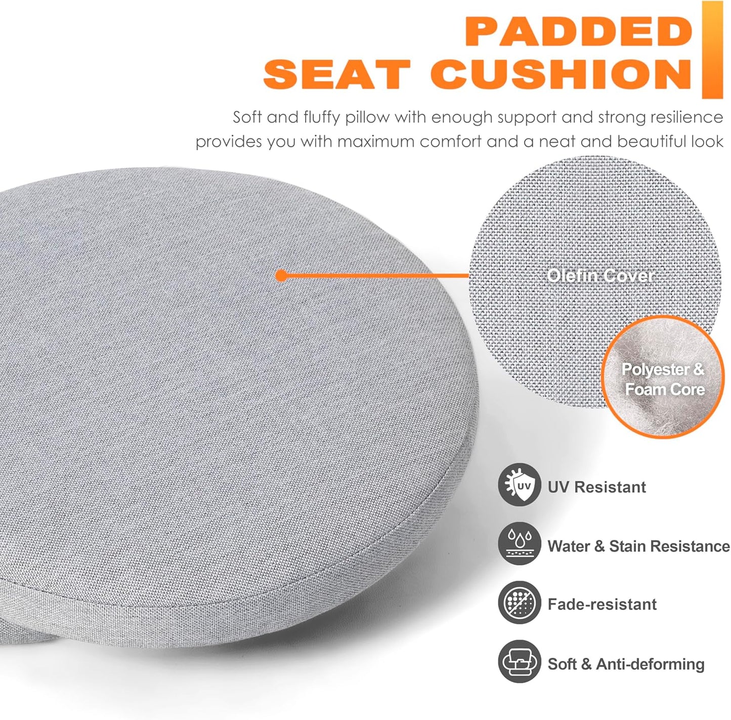 NUU GARDEN Bistro Set 3 Piece Outdoor All Weather Cast Aluminum Patio Bistro Set Patio Table and Chairs Set of 2 with Umbrella Hole and Gray Cushions for Backyard, Balcony, Lawn, Black