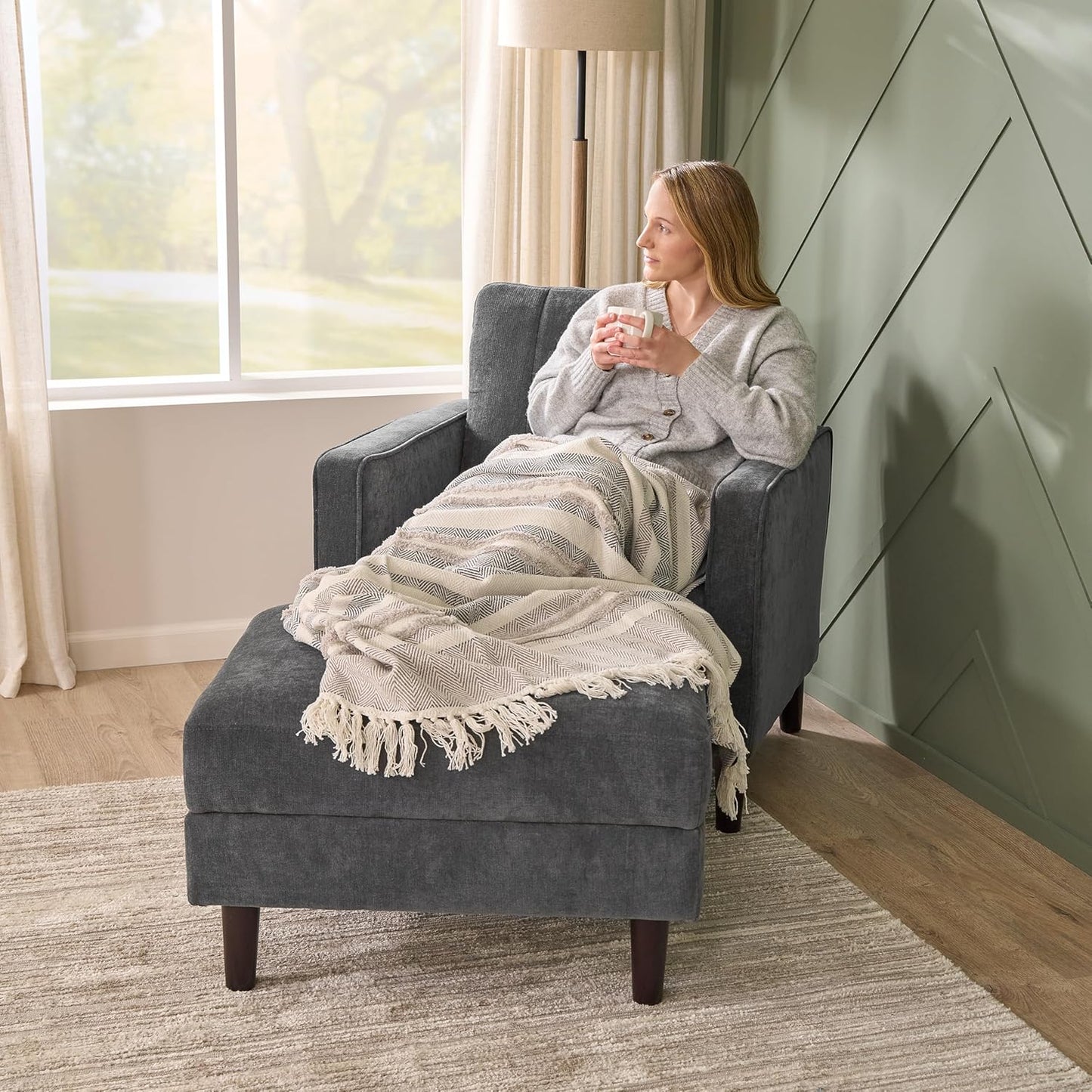 Bush Home Storage Ottoman with Tray, Living Room Furniture, Max Collection, Iron Gray Chenille Fabric