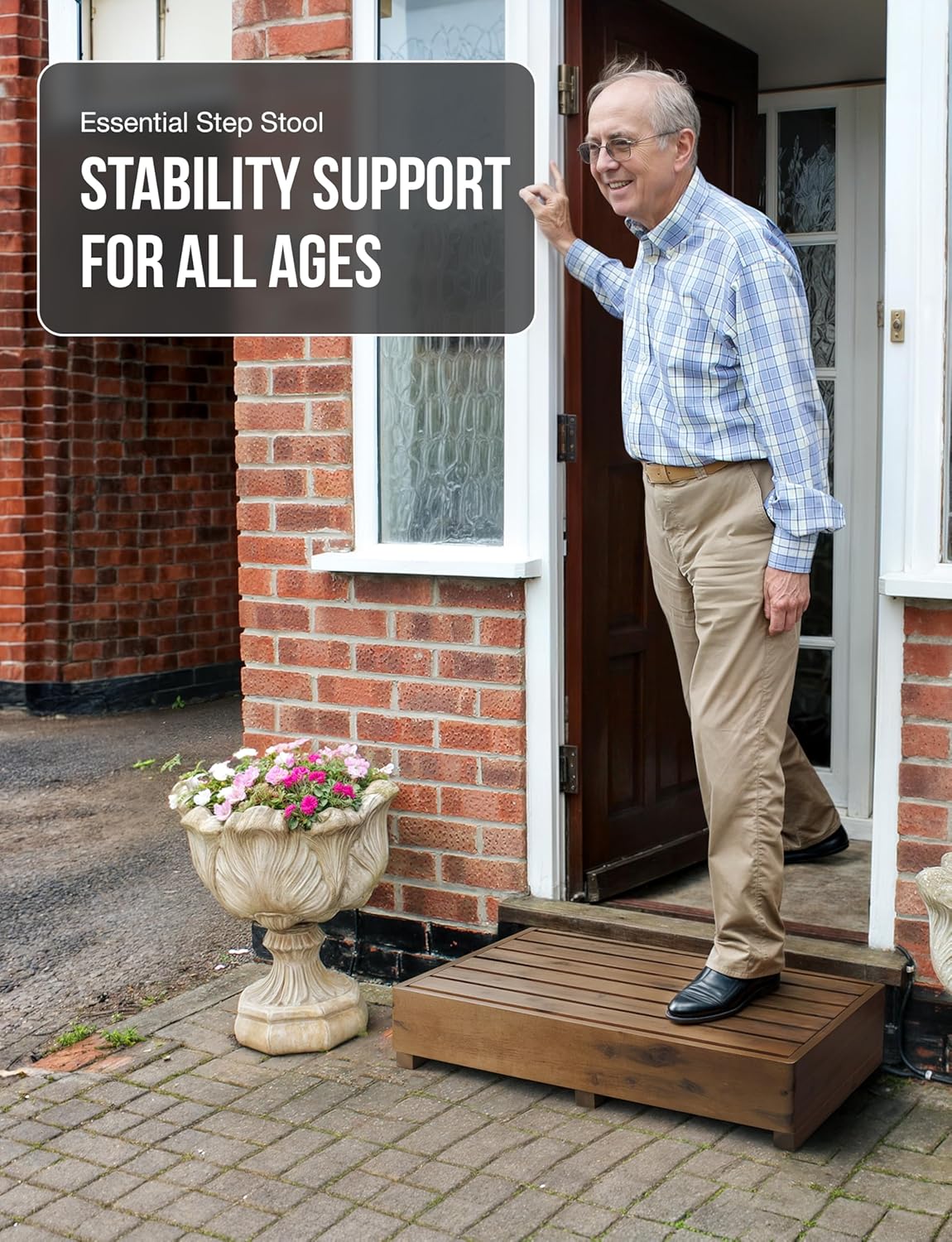 TINAMO 6.5" One Step Stool for Elderly, Walnut Wood High Riser Step Stool for Bed – 550 Lbs Wooden Mobility Stepping Stool for Adults, Kids/Bedside, Bathroom, Kitchen, Garden (Walnut, 6.5" Height)