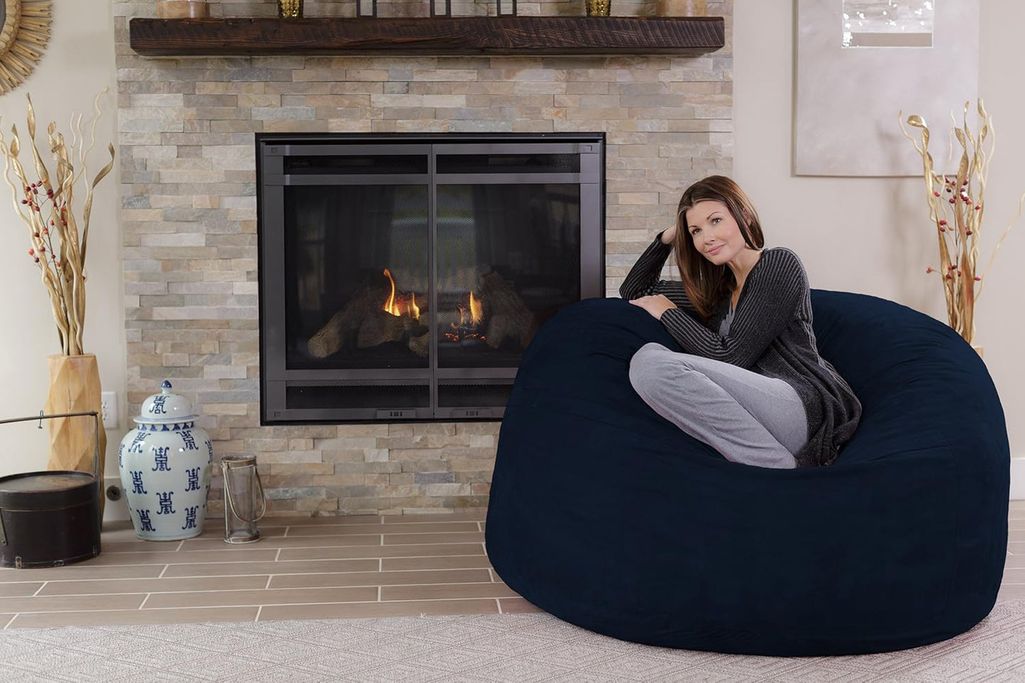 Chill Sack Bean Bag Chair - 5' Giant Memory Foam Lounge Chair with Soft Microfiber Cover – Cozy Furniture for Living Room, Dorm, & Kids' Rooms – Comfortable 5 Ft, Microsuede Lounge Sofa, Navy