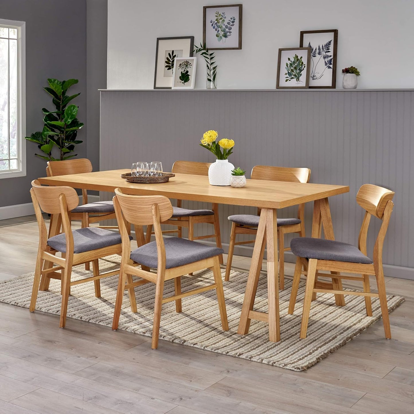 Christopher Knight Home Anthony Mid-Century Modern 7 Piece Dining Set, Dark Gray and Natural Oak