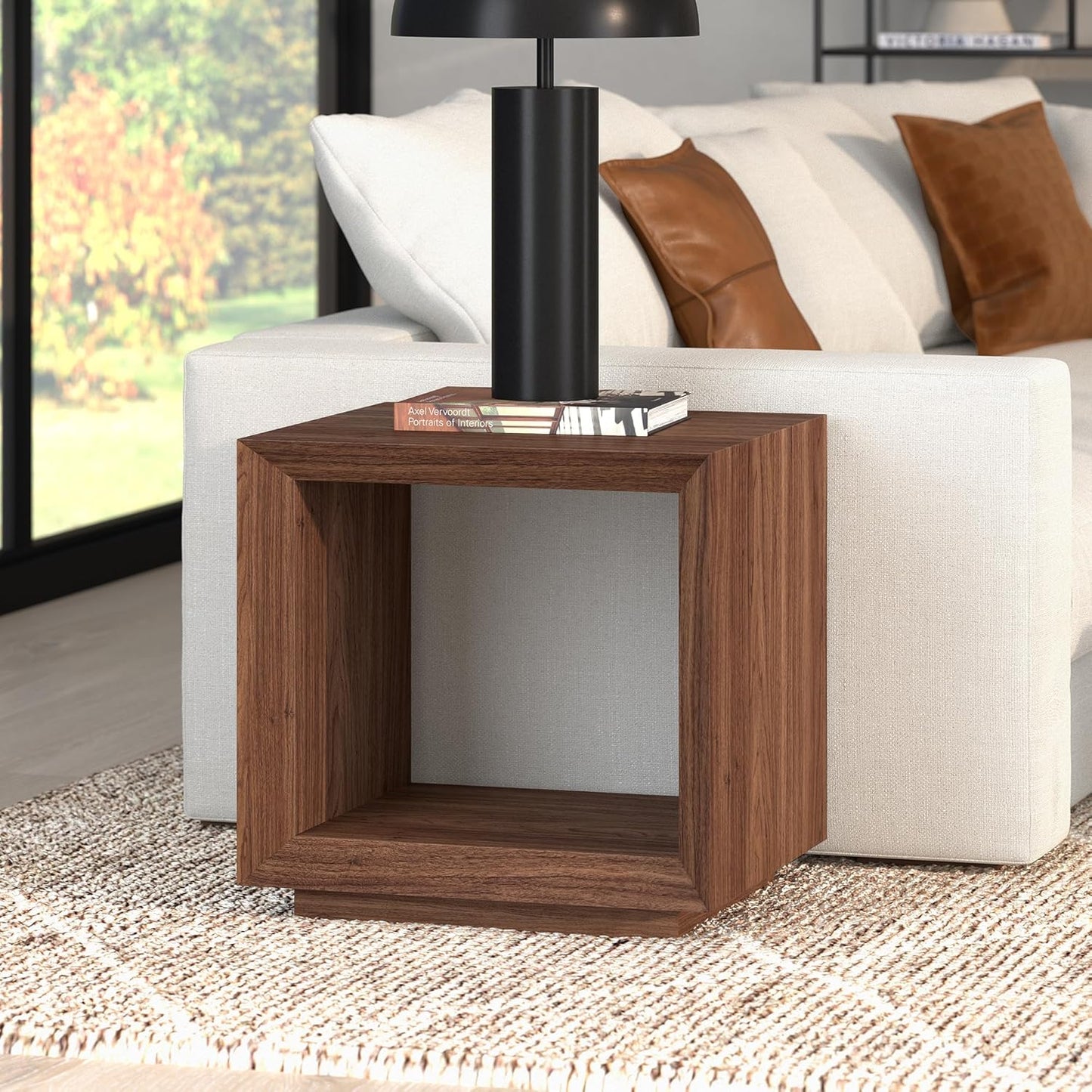 Henn&Hart 22" Wide Rectangular Side Table in Satin Walnut, for Home, Living Room, Bedroom, Entertainment Room, Office