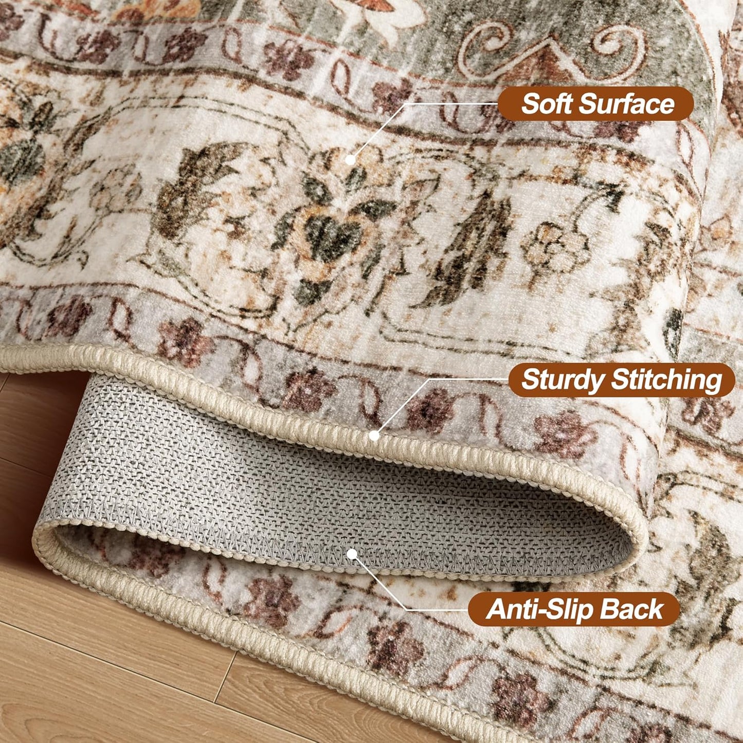 Tangsoo 2x5 Washable Runner Rug for Hallways, Non Slip Vintage Rugs, Soft Low Pile Long Rug Runner, Print Distressed Turmeric Carpet Runners for Kitchen Bedroom Entryway Bathroom Living Room