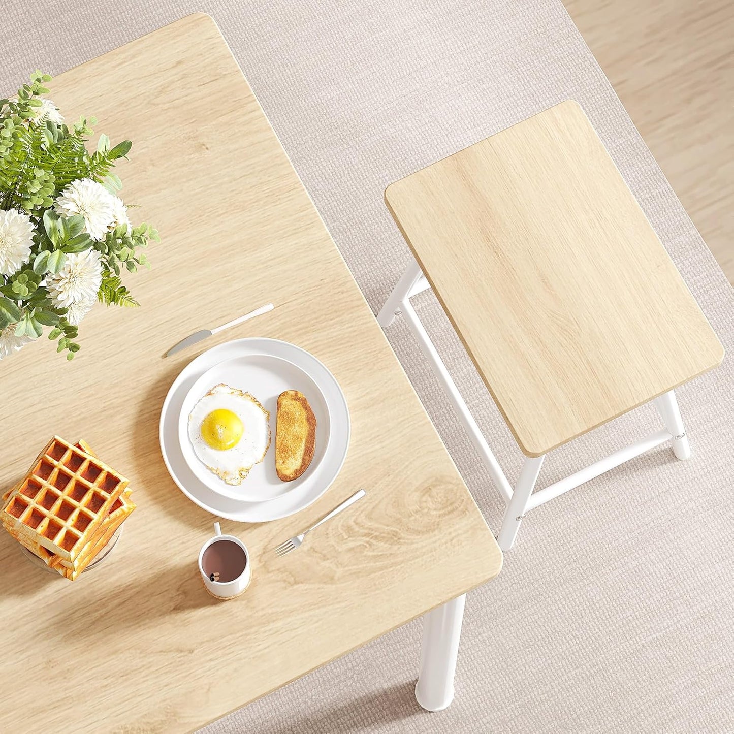 VECELO Kitchen Table and Chairs for 4, Dining Room Set with Chairs/Stools, Heavy-Duty Metal Frame with Wooden Tabletop for Small Spaces, Easy Assembly, Natural Oak