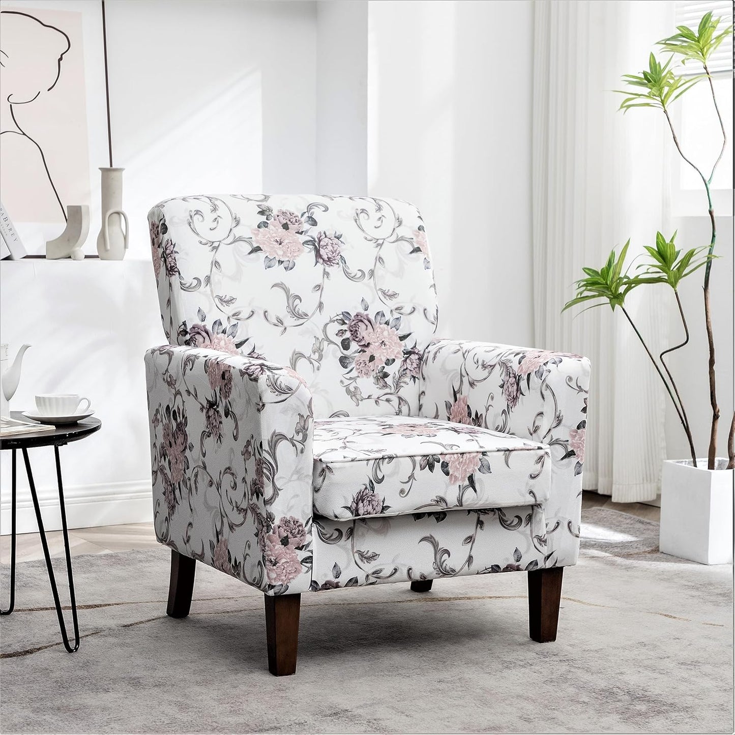 Container Furniture Direct Contemporary Accent Arm Chair with Birch Wood Frame and Velvet Upholstery, Armchair for Office and Living Room Decor, Removable Cushions, 06 Printed Fabric