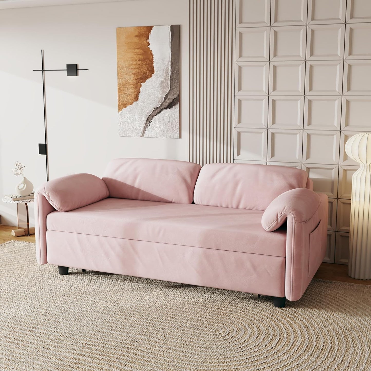 ERYE 3 in 1 Loveseat Sofa Convertible Sleeper Sofabed,Functional Recliner Daybed Love Seat Sofa&Couch W/Pull Out Couch Bed, Reclining Backrest and Pillows Armrests for Office Apartment RV Living Room