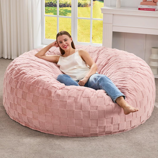 Hobestluk Bean Bag Chairs Beanbag Chair with Filler Adult Bean Bags with Fluffy Plaid Cover, Giant Bean Bag Chairs for Adults for Living Room, Bedroom (Pink, 5FT - 50” x 50” x 24”)