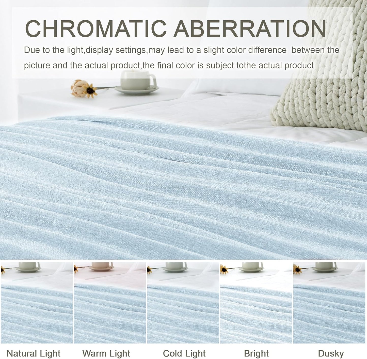 Chenille Throw Blanket for Couch 60"X 80" Twin, Soft Cozy Throws with Fringe Tassel for Bed Sofa Chair Cover, Lightweight Knitted Decorative Boho Blankets for Living Room, Light Blue