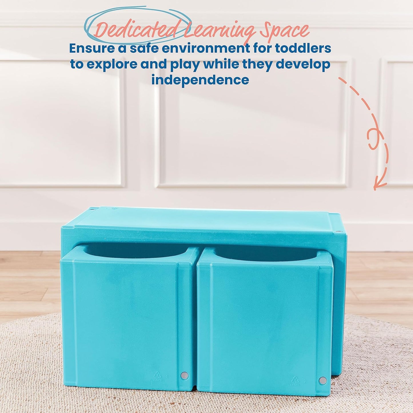 ECR4Kids Tri-Me Table and Cube Chair Set, Multipurpose Furniture, Cyan, 3-Piece