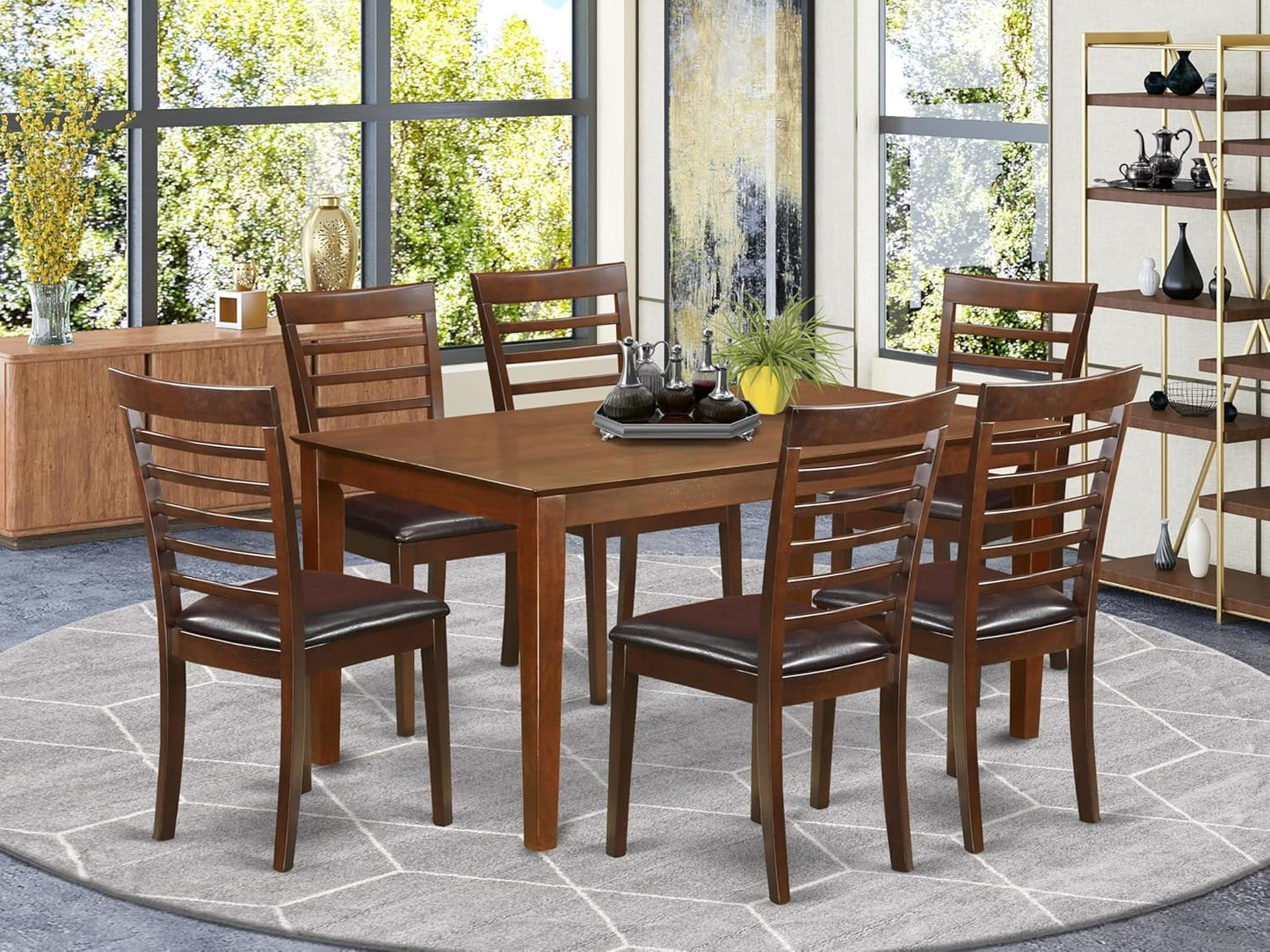 East West Furniture CAML7-MAH-LC 7 Piece Dining Room Table Set Consist of a Rectangle Wooden Table and 6 Faux Leather Kitchen Dining Chairs, 36x60 Inch, Mahogany