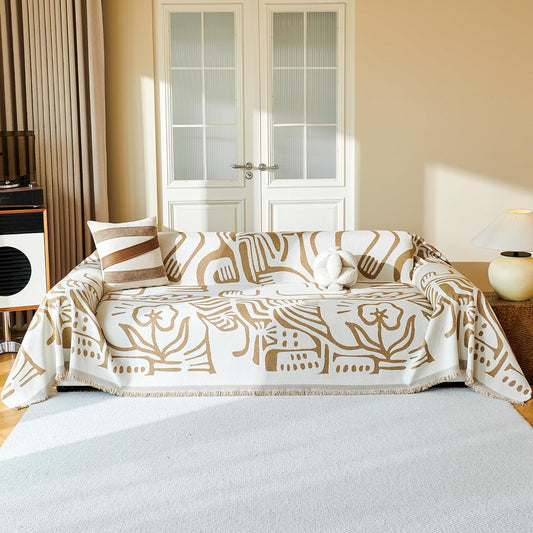 MYSKY HOME Couch Cover for Dogs, Washable Couch Covers, Sofa Covers for Sectional Sofa, Couch Cover 2 Cushion Sofa Dogs Furniture Protector, Chenille Sofa Covers for Pets, 71"x118", Abstract Khaki