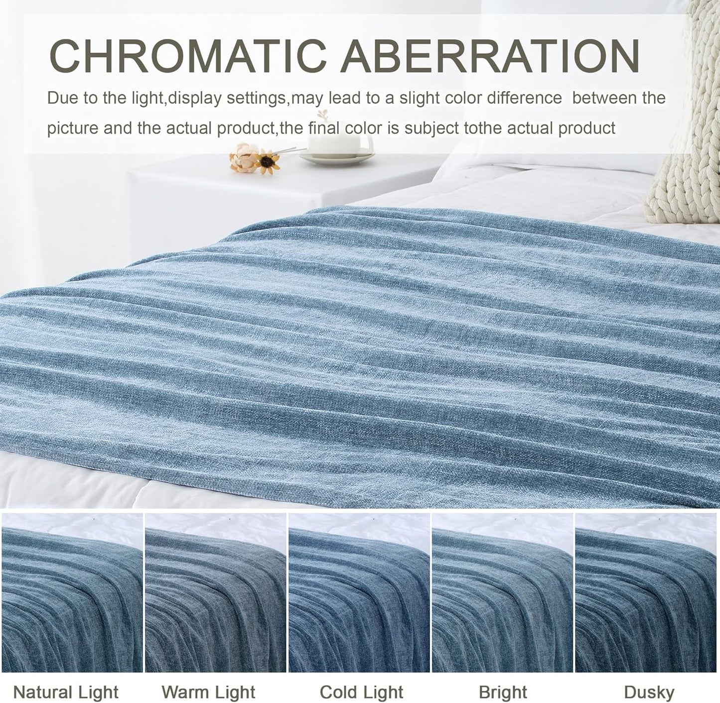 Chenille Throw Blanket for Couch 60"X 80" Twin, Soft Cozy Throws with Fringe Tassel for Bed Sofa Chair Cover, Lightweight Knitted Decorative Boho Blankets for Living Room, Dusty Blue