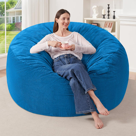 HABUTWAY 4FT Bean Bag Chair,Giant Bean Bag Chairs for Adults,Big Bean Bags with Memory Foam Filled, Large Beanbag Chairs with Soft Corduroy Cover-Blue