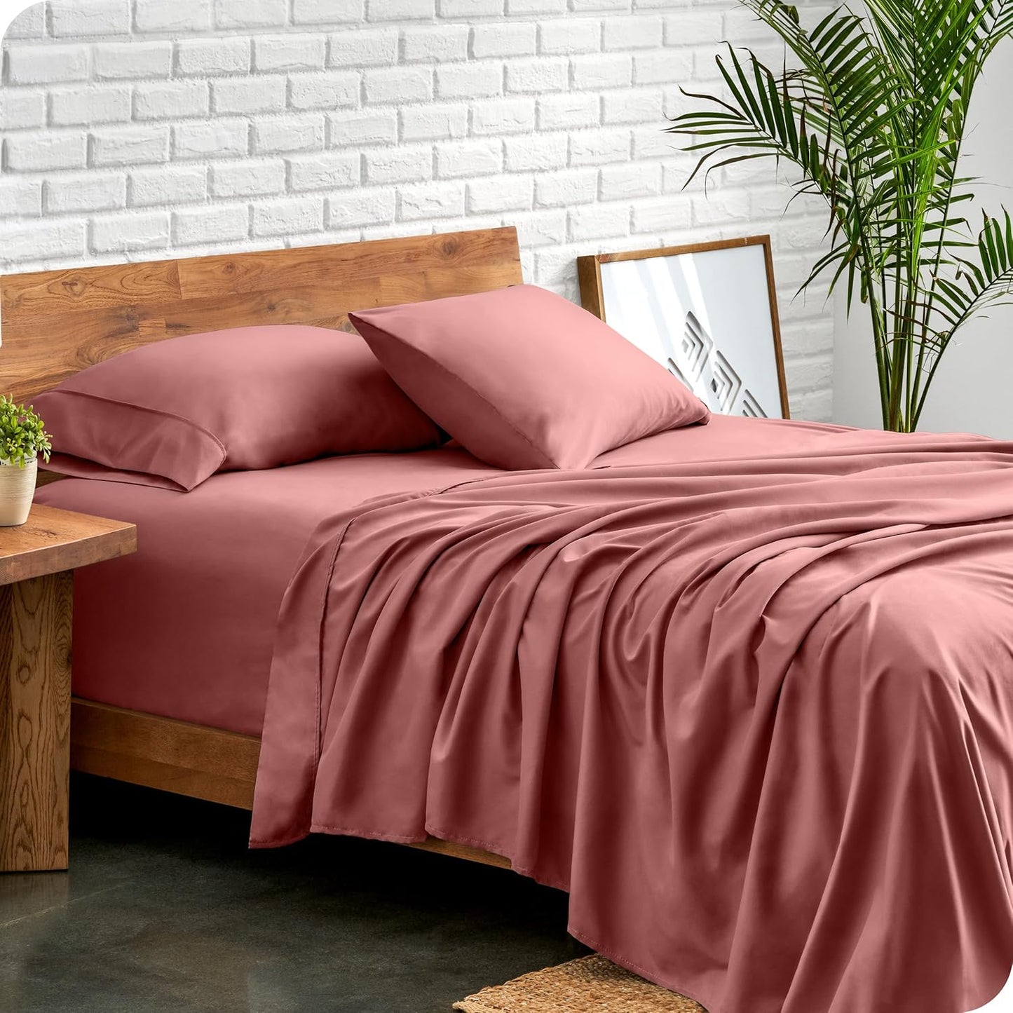 Bare Home Split King Sheet Set - 1800 Ultra-Soft Microfiber Bed Sheets - Double Brushed - Deep Pockets - Easy Fit - 5 Piece Set - Bed Sheets & Pillowcases (Split King, Dusty Rose)