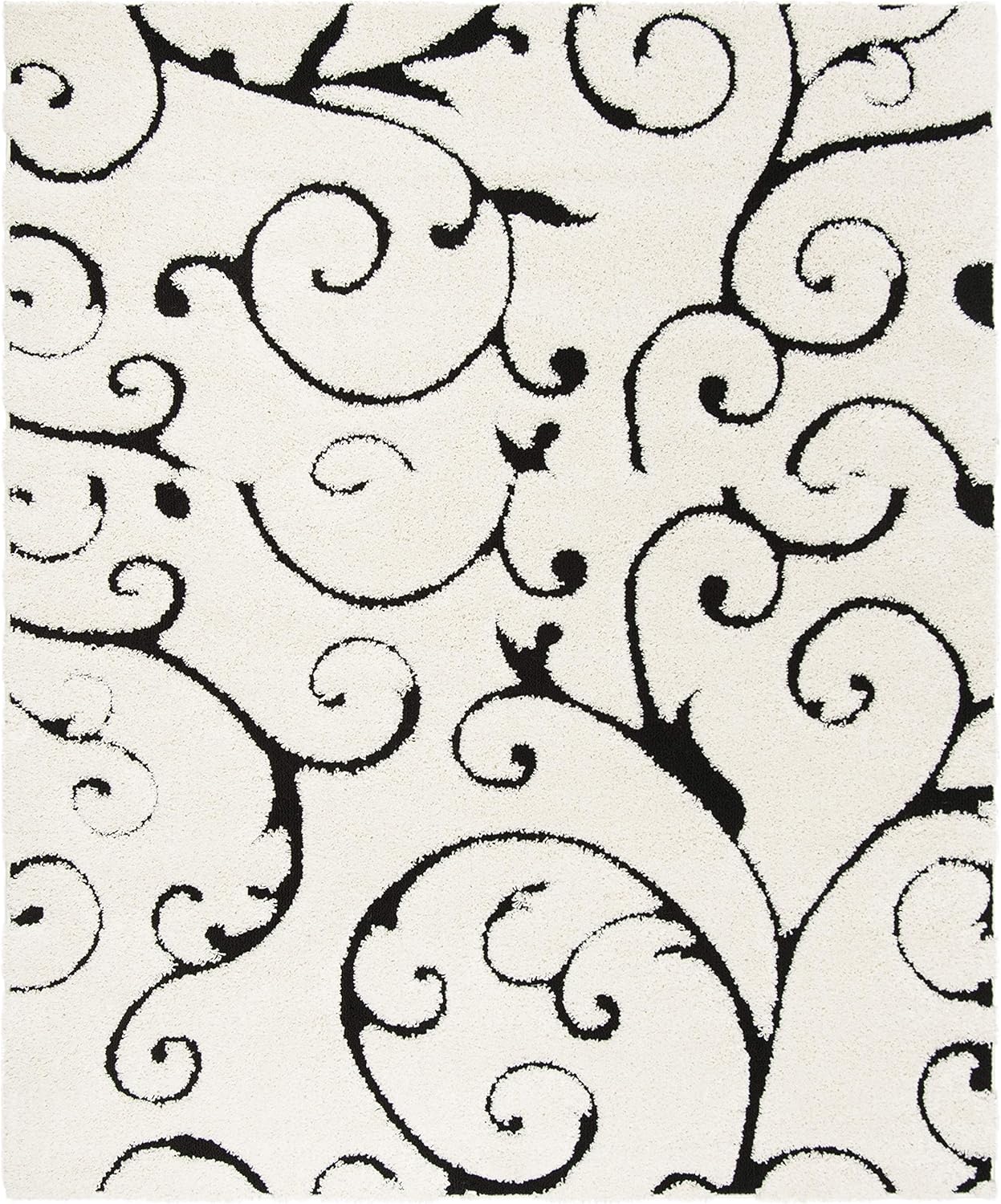 SAFAVIEH Florida Shag Collection Area Rug - 4' Square, Ivory & Black, Scroll Design, Non-Shedding & Easy Care, 1.2-inch Thick Ideal for High Traffic Areas in Living Room, Bedroom (SG455-1290)