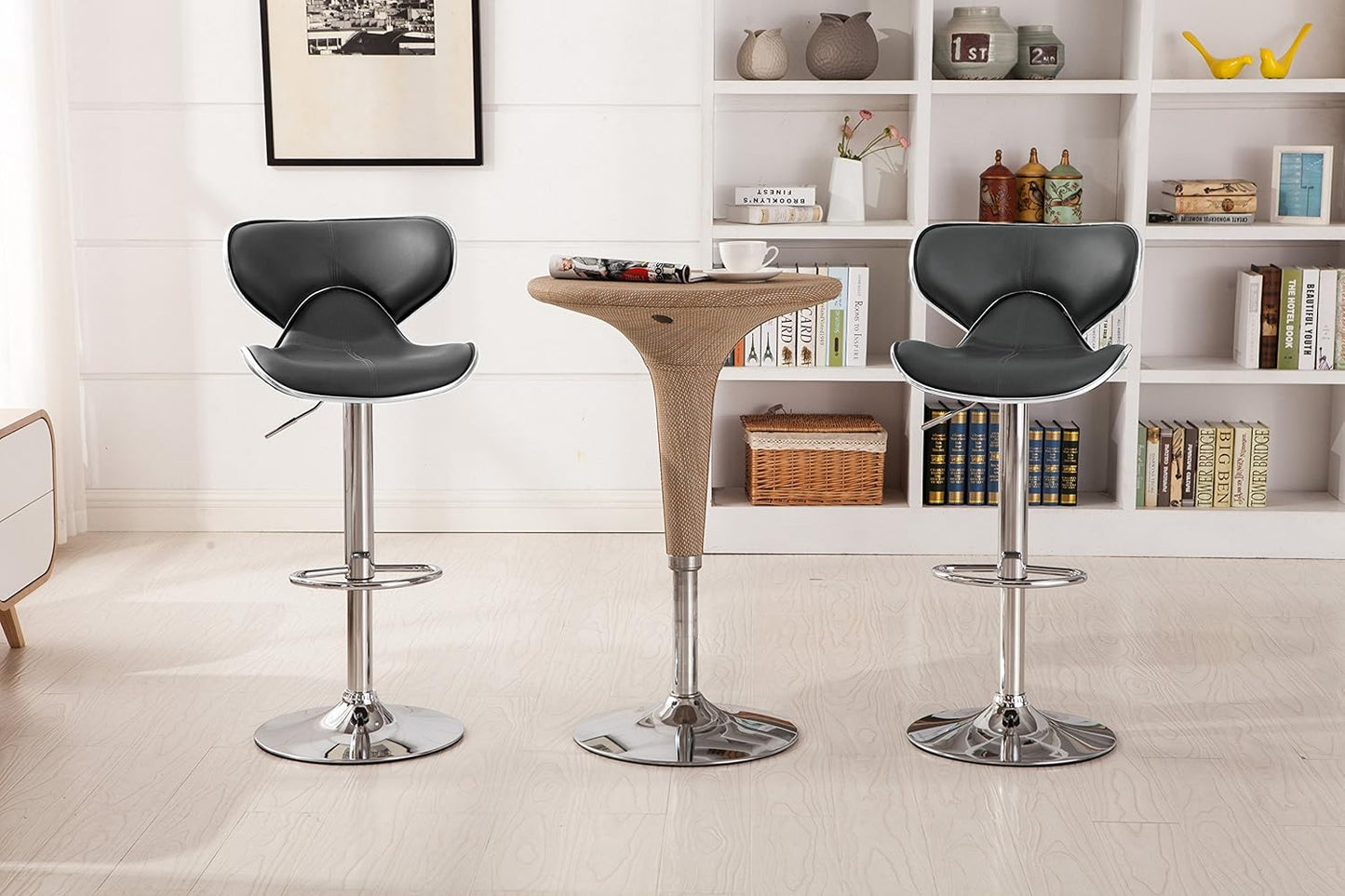 Roundhill Furniture Masaccio Cushioned Leatherette Upholstery Airlift Swivel Barstool, Set of 2, Grey