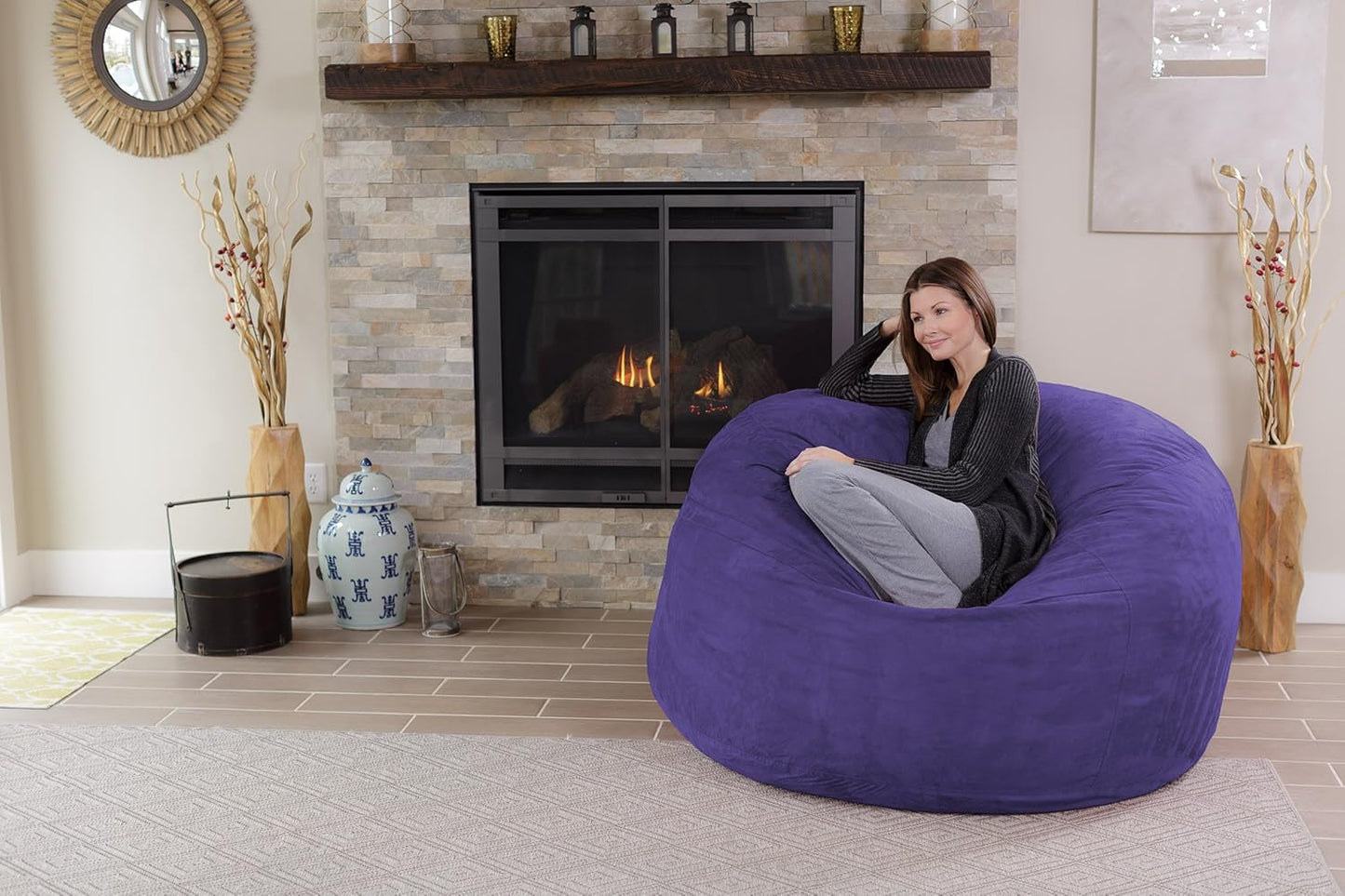 Chill Sack Bean Bag Chair - 5' Giant Memory Foam Lounge Chair with Soft Microfiber Cover – Cozy Furniture for Living Room, Dorm, & Kids' Rooms – Comfortable 5 Ft, Microsuede Lounge Sofa, Purple
