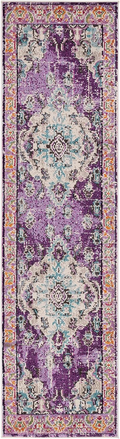 SAFAVIEH Monaco Collection Runner Rug - 2'2" x 12', Violet & Light Blue, Boho Chic Medallion Distressed Design, Non-Shedding & Easy Care, Ideal for High Traffic Areas in Living Room, Bedroom (MNC243L)