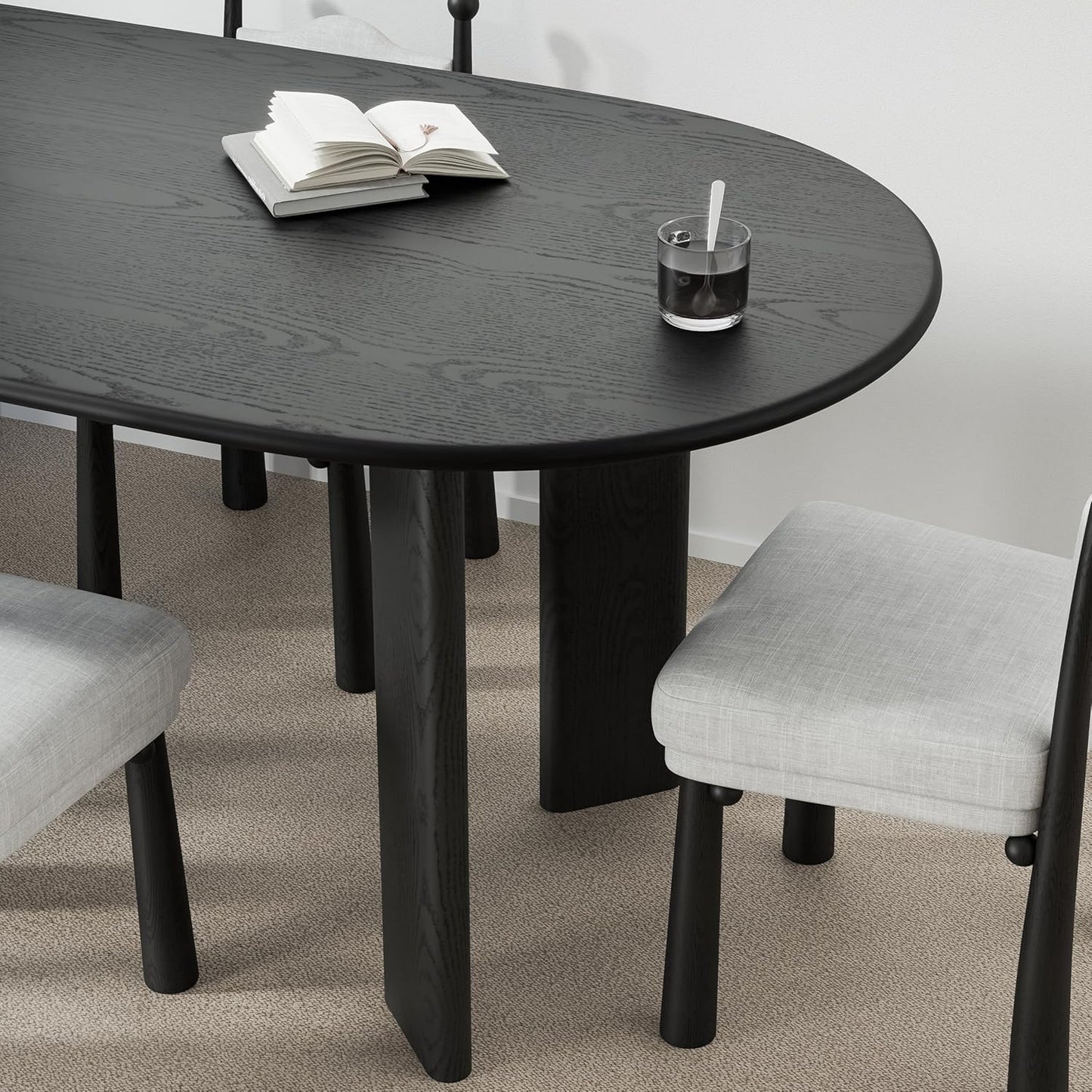 Casaphoria Wood Kitchen Table Set with 6 Chairs, 67" Dining Kitchen Table & Chairs Set for 4-6, Modern Farmhouse Oval Dining Table for Living Room, Easy Assembly, Black