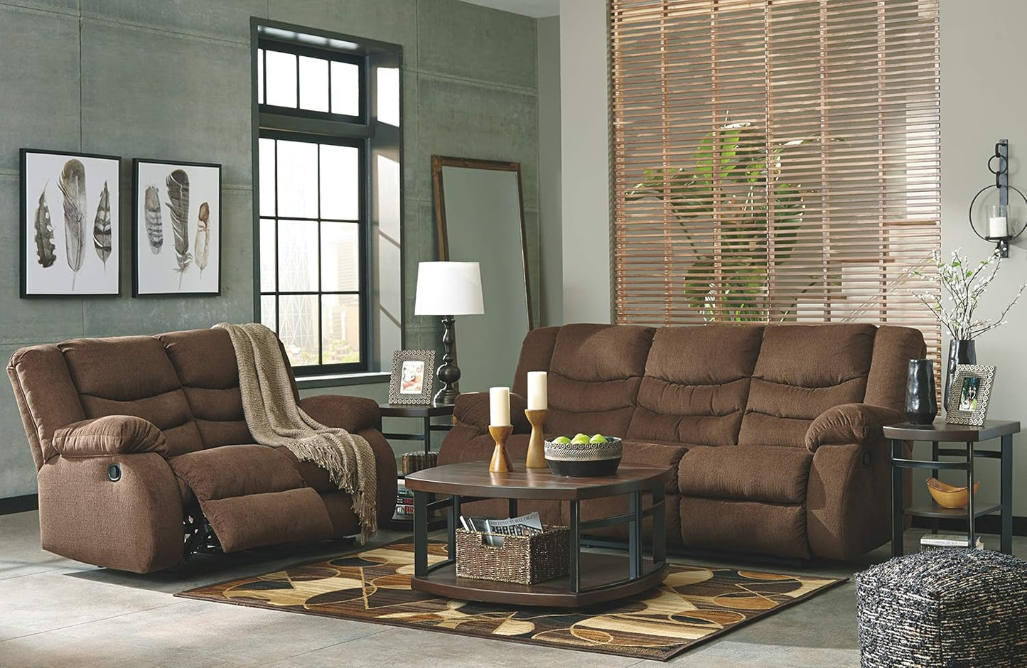 Signature Design by Ashley Tulen Upholstered Manual Pull-Tab Reclining Sofa, Dark Brown