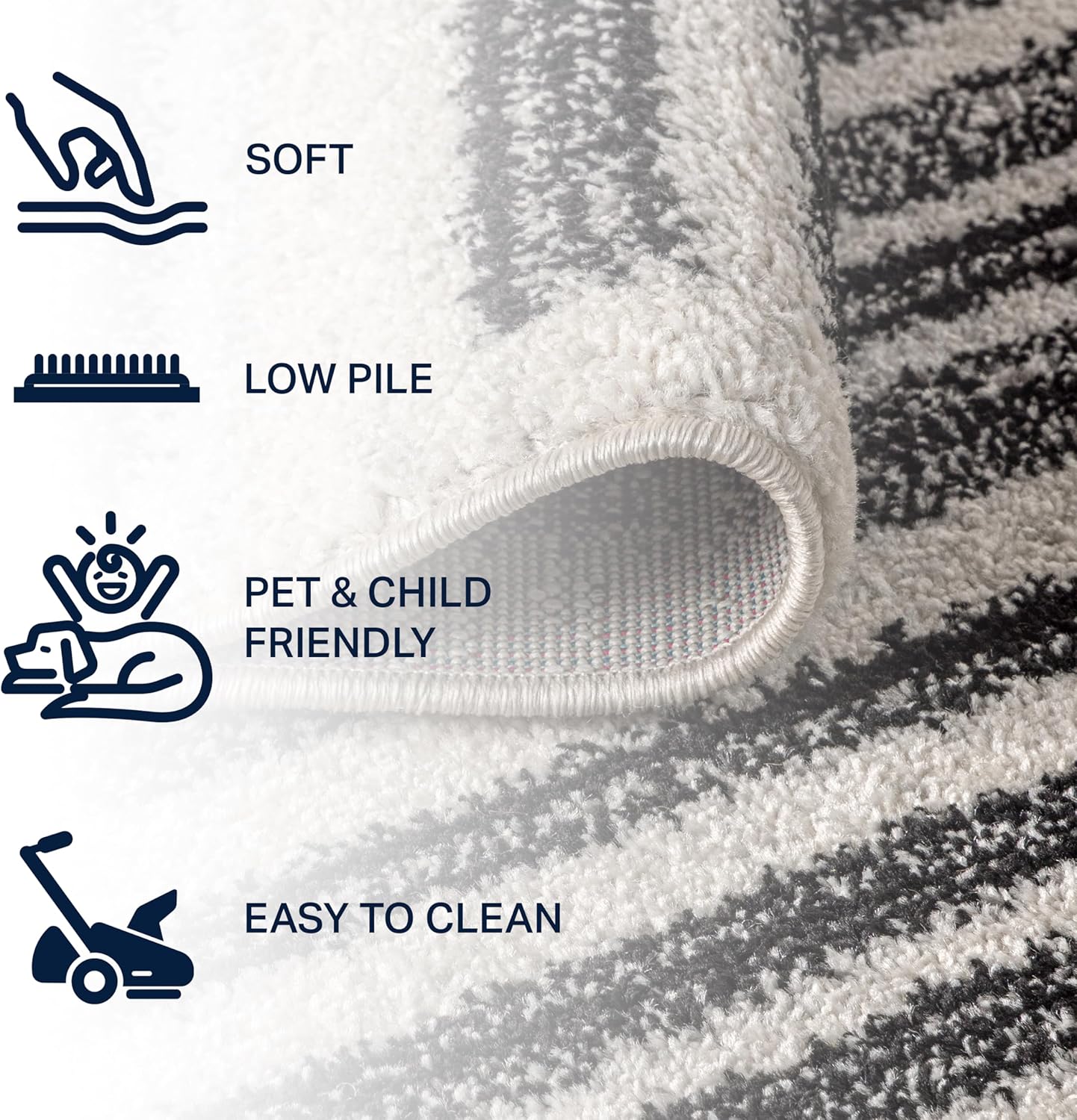 JONATHAN Y Khalil Modern Berber Stripe Cream/Black 3' Round Indoor Area Rug, Contemporary, Bohemian, Easy-Cleaning for Living Room, Bedroom, Kitchen, Pet Friendly, Non-Shedding (MOH207A-3R)