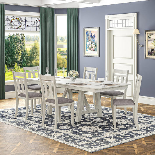 Wood Dining Table Set for 6, Modern Breakfast Dinette Kitchen Table with Chairs for Dining Room, Kitchen, Grey