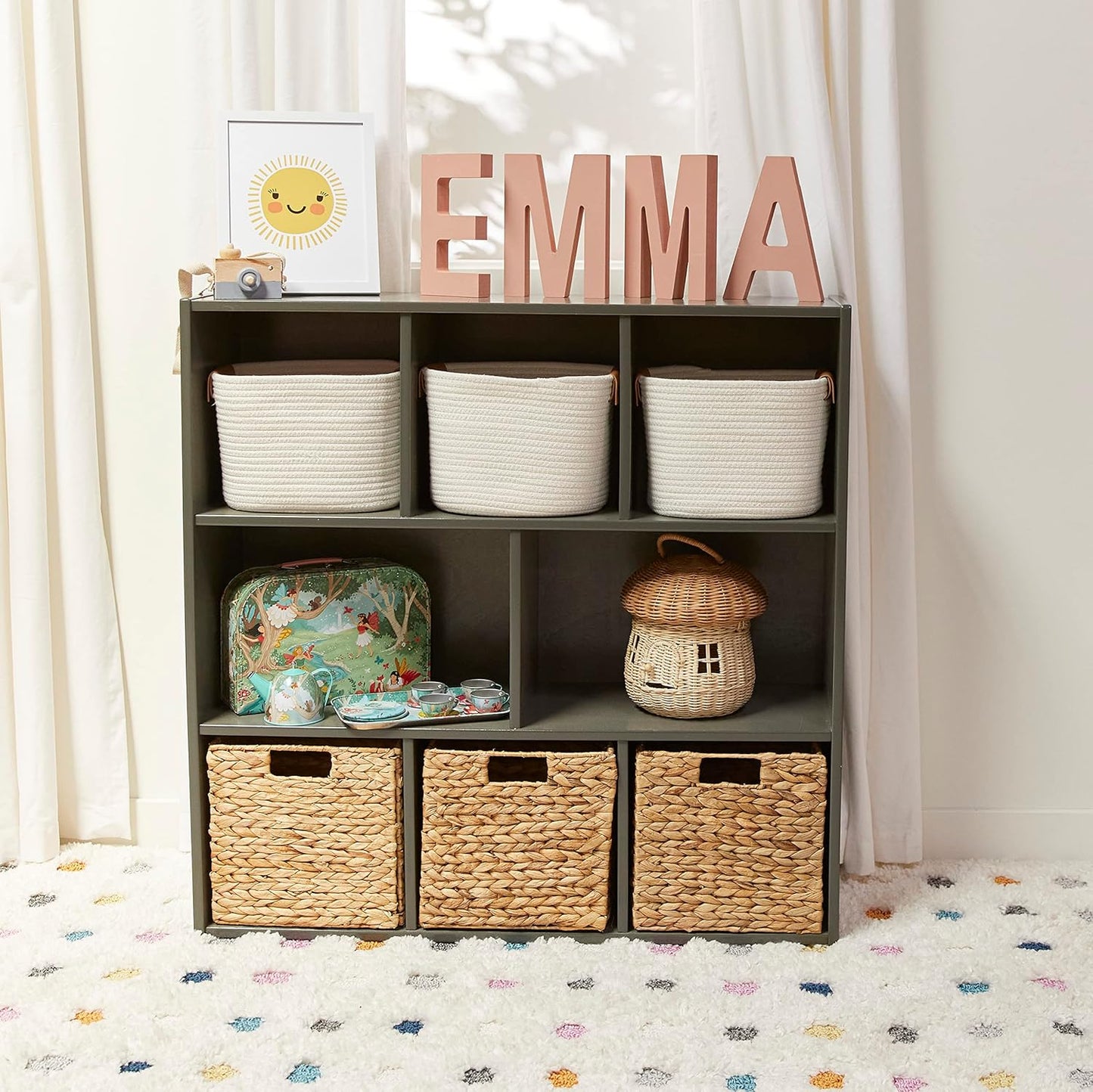 ECR4Kids Streamline 8-Compartment Storage Cabinet, 36in, Classroom Furniture, Grey Wash