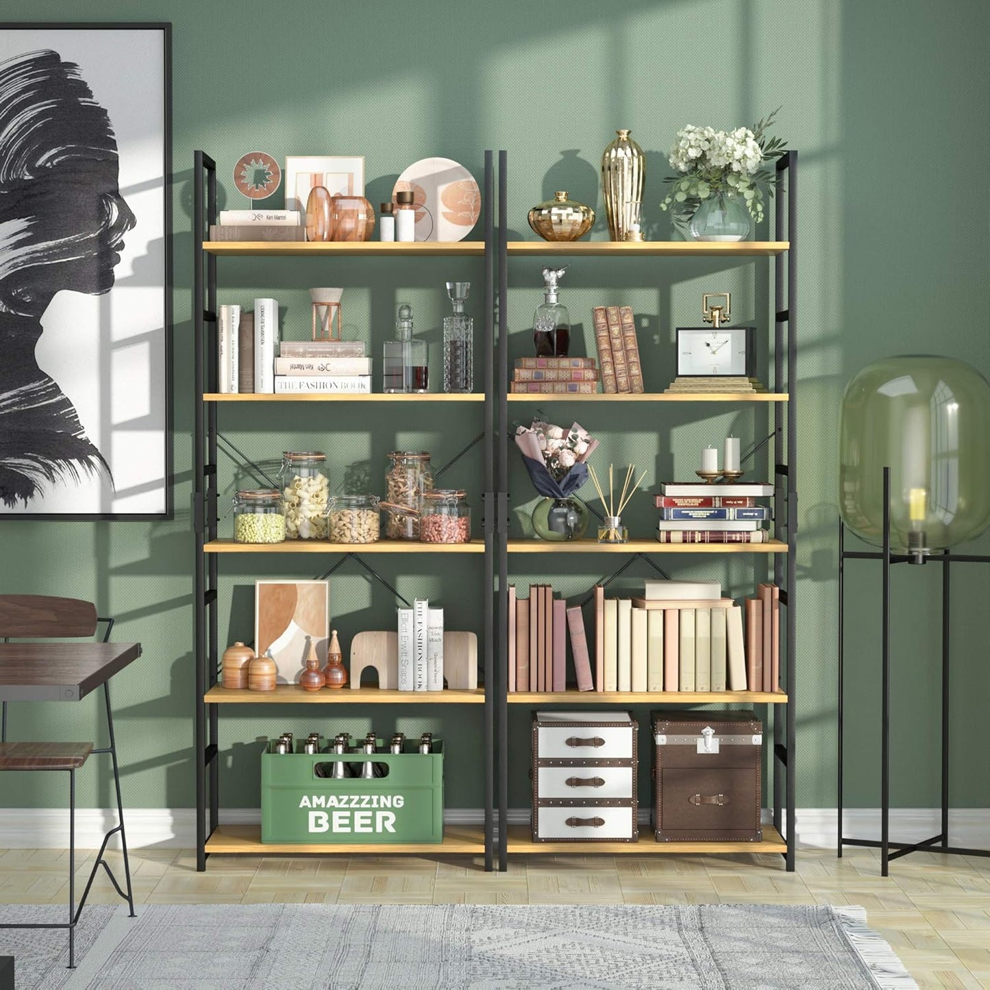 NUMENN 5 Tier Bookshelf, Tall Bookcase Shelf Storage Organizer, Modern Book Shelf for Bedroom, Living Room and Home Office, Natural